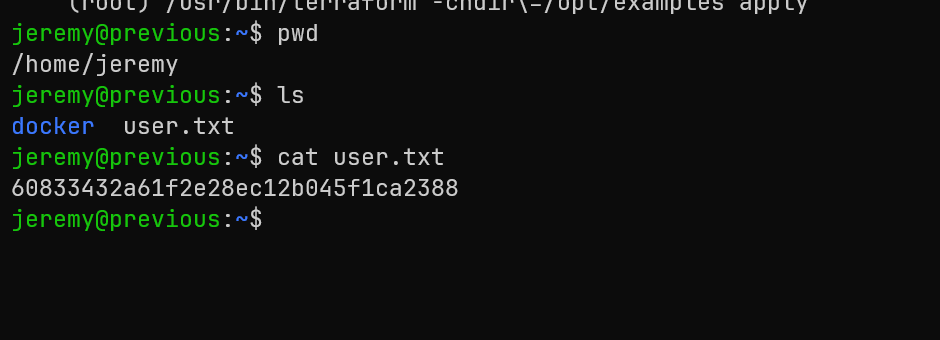 Successful SSH login and user flag capture